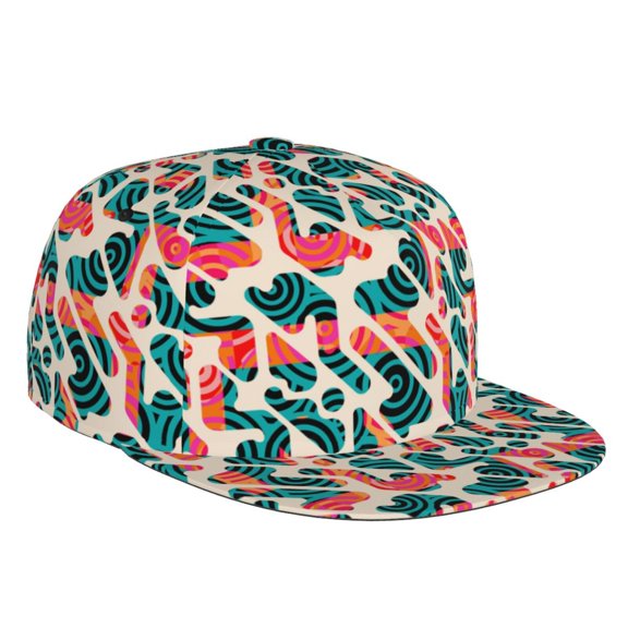 Flat Bill Trucker Hats for Women Men - Circular Pattern Camouflage Adjustable Flat Baseball Cap Snapback Hats Dad Hats for Men