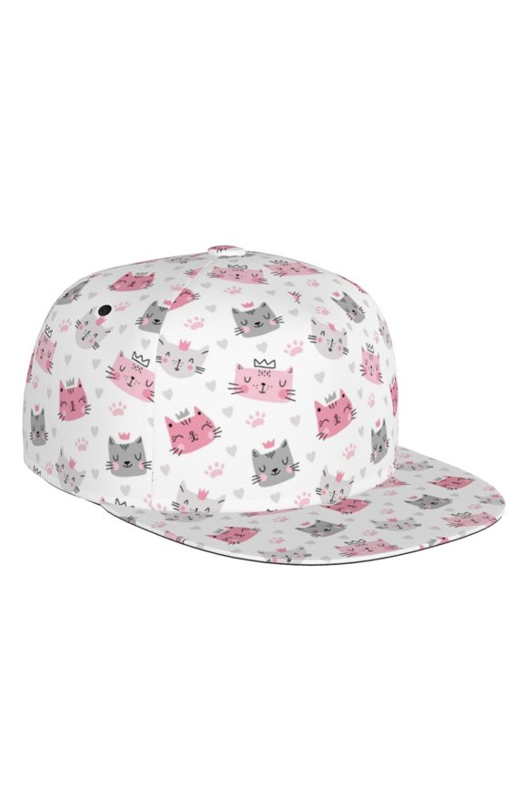 Flat Bill Trucker Hats for Women Men - Classic Cartoon Cute Cat Face Adjustable Flat Baseball Cap Snapback Hats Dad Hats for Men