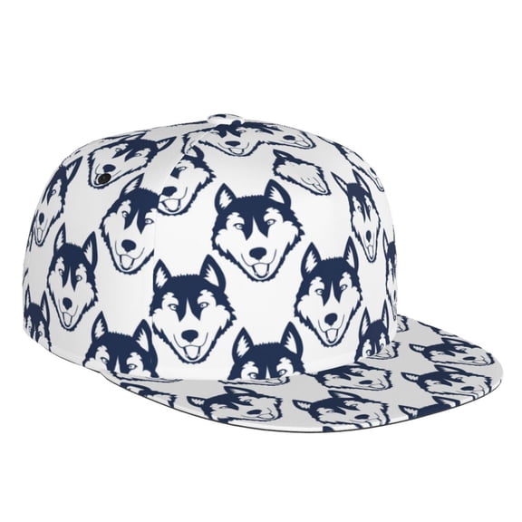 Flat Bill Trucker Hats for Women Men - Classic Cute Cartoon Husky Funny Adjustable Flat Baseball Cap Snapback Hats Dad Hats for Men
