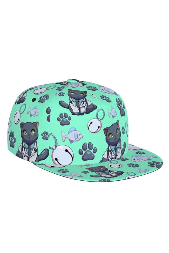 Flat Bill Trucker Hats for Women Men - Classic Katong Cat Fish Green Adjustable Flat Baseball Cap Snapback Hats Dad Hats for Men