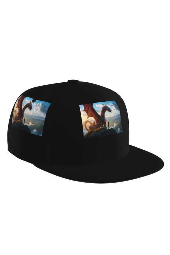 Flat Bill Trucker Hats for Women Men - Clear Sky Mountain Red Dragon Adjustable Flat Baseball Cap Snapback Hats Dad Hats for Men