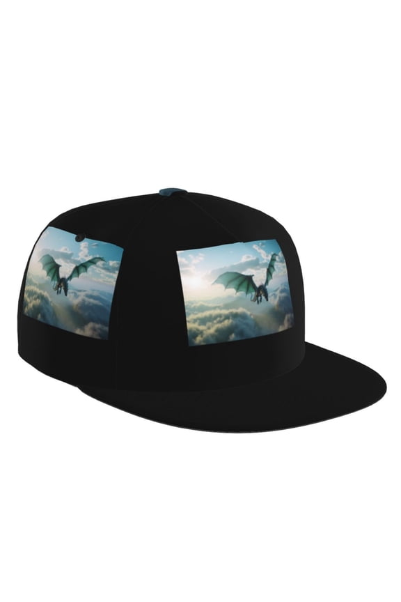 Flat Bill Trucker Hats for Women Men - Cloud Sky Green Dragon Adjustable Flat Baseball Cap Snapback Hats Dad Hats for Men