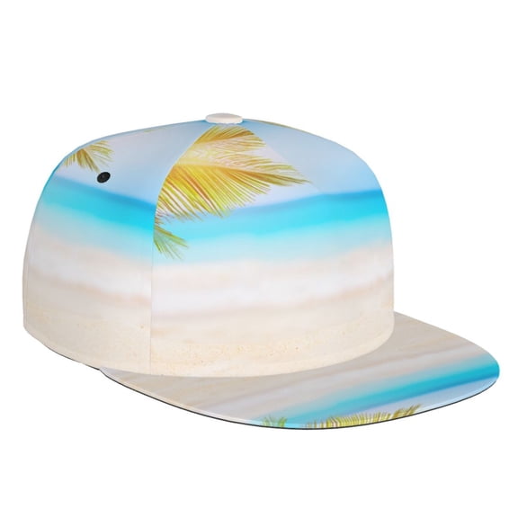 Flat Bill Trucker Hats for Women Men - Coconut Palm Tree on Beach Adjustable Flat Baseball Cap Snapback Hats Dad Hats for Men