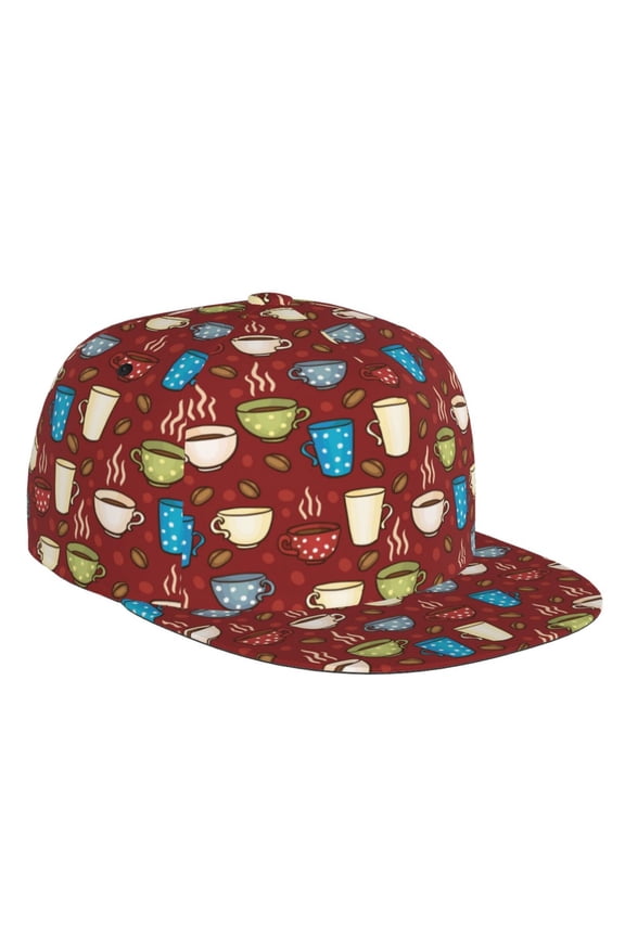 Flat Bill Trucker Hats for Women Men - Coffee Cups Adjustable Flat Baseball Cap Snapback Hats Dad Hats for Men