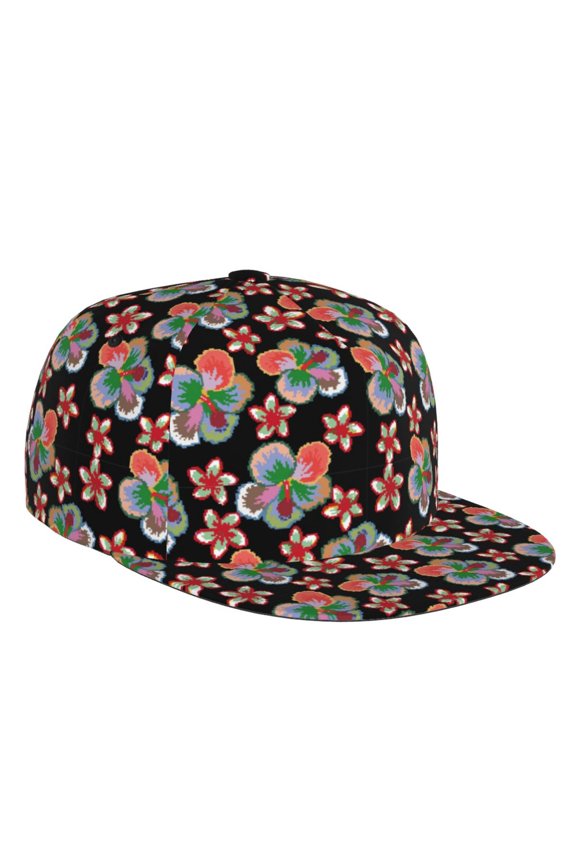 Flat Bill Trucker Hats for Women Men - Colorful Flower D Adjustable Flat Baseball Cap Snapback Hats Dad Hats for Men