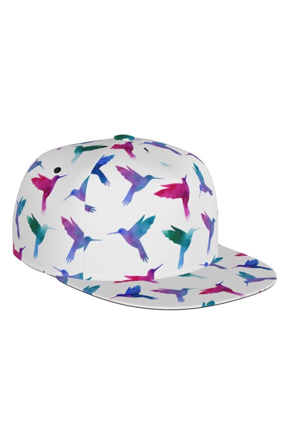 Flat Bill Trucker Hats for Women Men - Colorful Hummingbird Print Adjustable Flat Baseball Cap Snapback Hats Dad Hats for Men