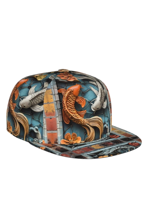 Flat Bill Trucker Hats for Women Men - Colorful Koi Fish Art Adjustable Flat Baseball Cap Snapback Hats Dad Hats for Men