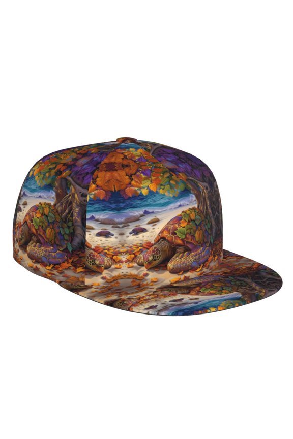 Flat Bill Trucker Hats for Women Men - Colorful Maple Leaf Beach Turtle Adjustable Flat Baseball Cap Snapback Hats Dad Hats for Men
