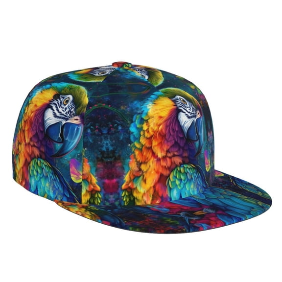 Flat Bill Trucker Hats for Women Men - Colorful Parrot Jungle Dream Adjustable Flat Baseball Cap Snapback Hats Dad Hats for Men