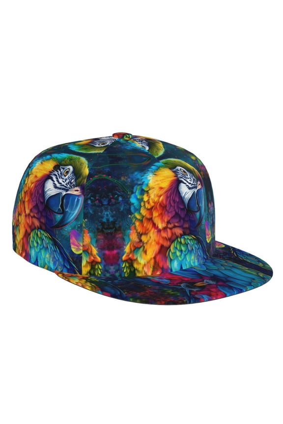 Flat Bill Trucker Hats for Women Men - Colorful Parrot Jungle Dream Adjustable Flat Baseball Cap Snapback Hats Dad Hats for Men