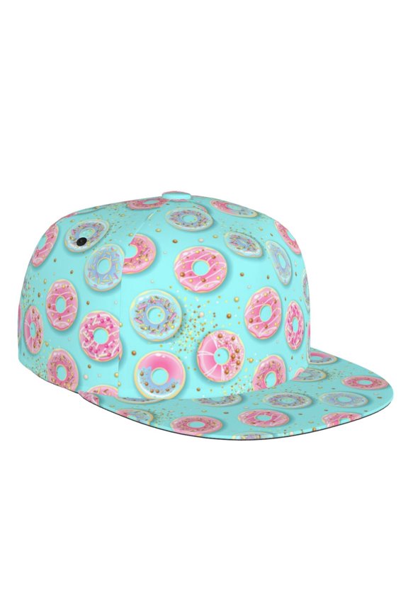 Flat Bill Trucker Hats for Women Men - Colorful Sweet Donuts Adjustable Flat Baseball Cap Snapback Hats Dad Hats for Men