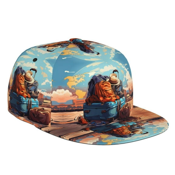 Flat Bill Trucker Hats for Women Men - Colorful Travel Luggage Gear Adjustable Flat Baseball Cap Snapback Hats Dad Hats for Men