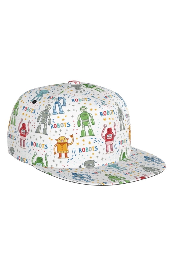 Flat Bill Trucker Hats for Women Men - Colorful robot Adjustable Flat Baseball Cap Snapback Hats Dad Hats for Men