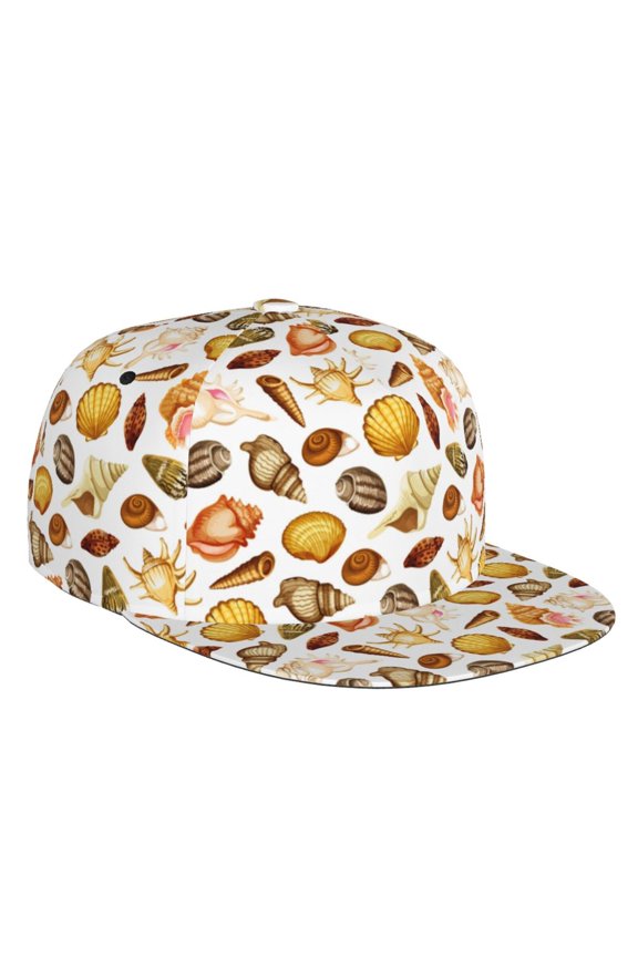 Flat Bill Trucker Hats for Women Men - Conch Shells Print No.9029 Adjustable Flat Baseball Cap Snapback Hats Dad Hats for Men