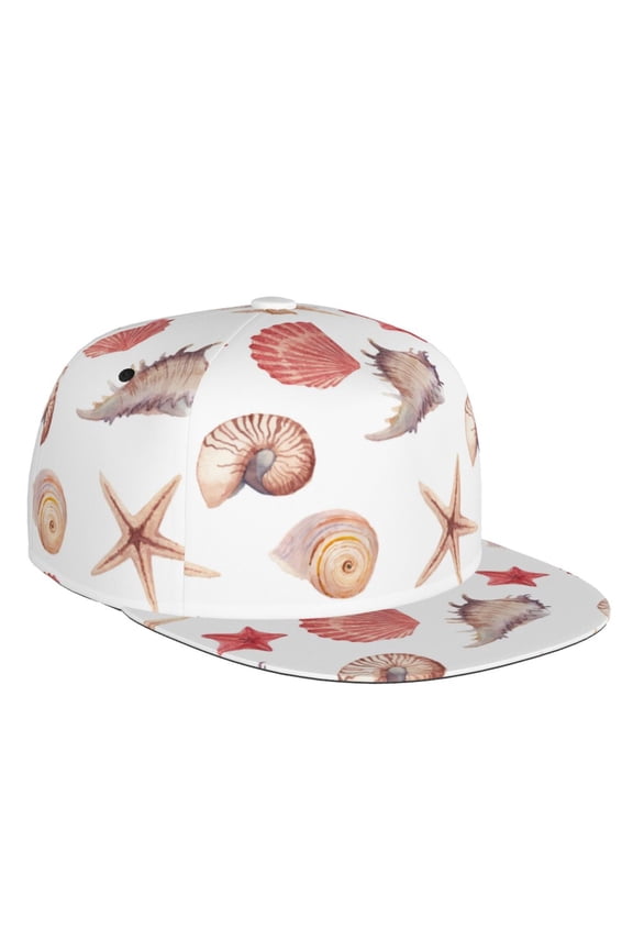Flat Bill Trucker Hats for Women Men - Conch Shells Print No.903 Adjustable Flat Baseball Cap Snapback Hats Dad Hats for Men