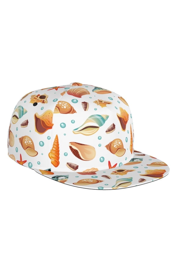 Flat Bill Trucker Hats for Women Men - Conch Shells Print No.9033 Adjustable Flat Baseball Cap Snapback Hats Dad Hats for Men