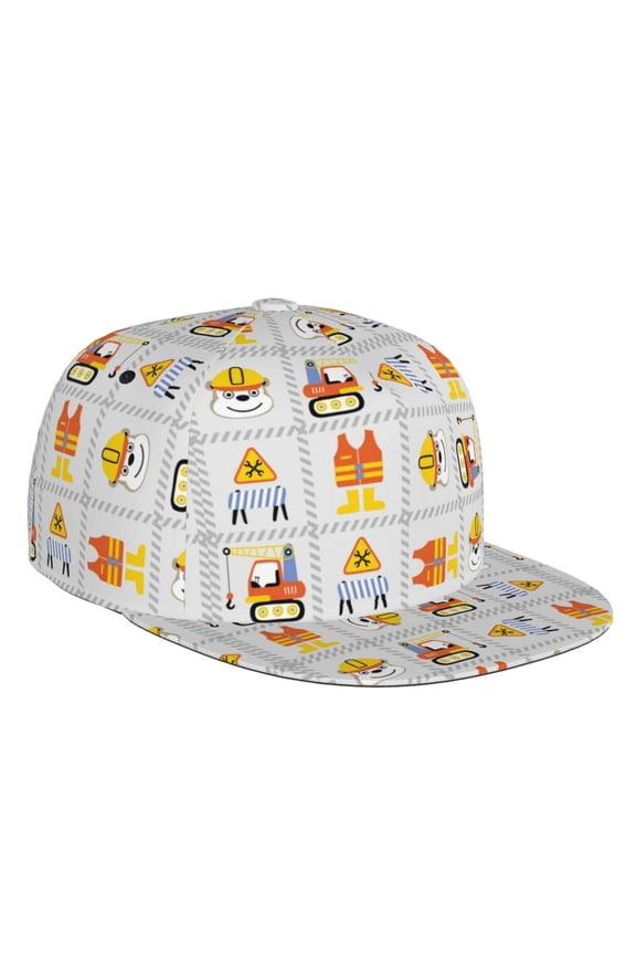 Flat Bill Trucker Hats for Women Men - Construction Equipments Worker Adjustable Flat Baseball Cap Snapback Hats Dad Hats for Men