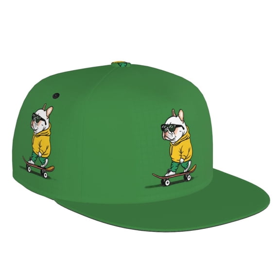 Flat Bill Trucker Hats for Women Men - Cool Skateboarding Bulldog Adjustable Flat Baseball Cap Snapback Hats Dad Hats for Men