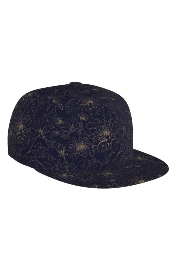 Flat Bill Trucker Hats for Women Men - Copper-Gold Gloss Outline Chrysanthemum Adjustable Flat Baseball Cap Snapback Hats Dad Hats for Men
