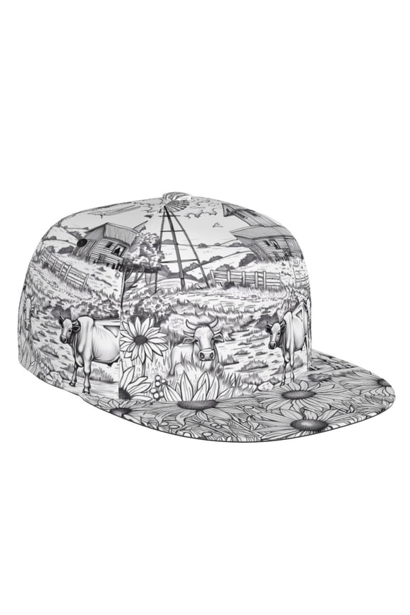 Flat Bill Trucker Hats for Women Men - Country Farm Scene Adjustable Flat Baseball Cap Snapback Hats Dad Hats for Men