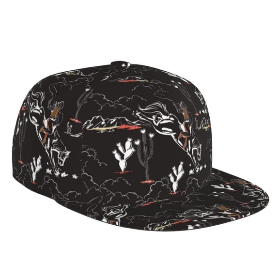Flat Bill Trucker Hats for Women Men - Cowgirl In Desert Adjustable Flat Baseball Cap Snapback Hats Dad Hats for Men
