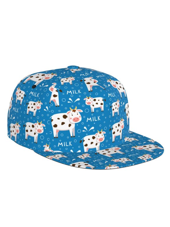 Flat Bill Trucker Hats for Women Men - Cows Milk Adjustable Flat Baseball Cap Snapback Hats Dad Hats for Men