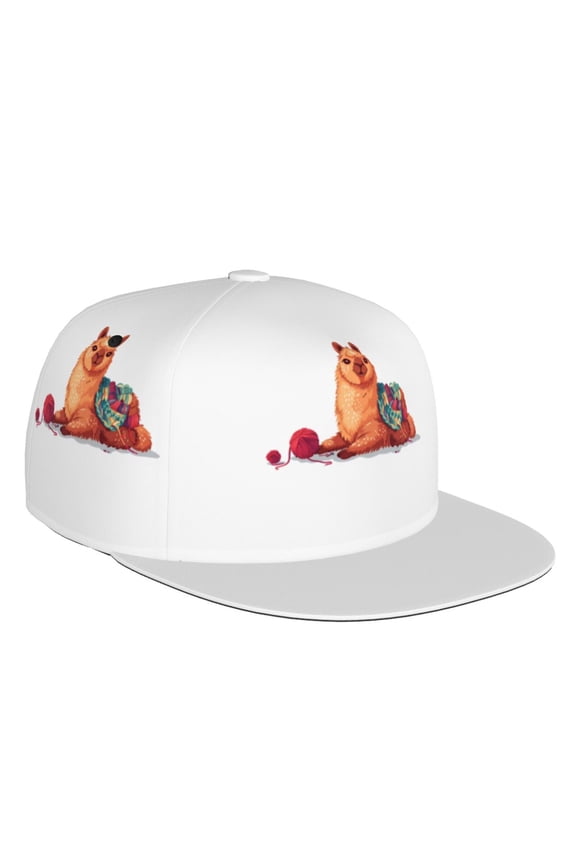 Flat Bill Trucker Hats for Women Men - Cozy Knitting Llama Adjustable Flat Baseball Cap Snapback Hats Dad Hats for Men