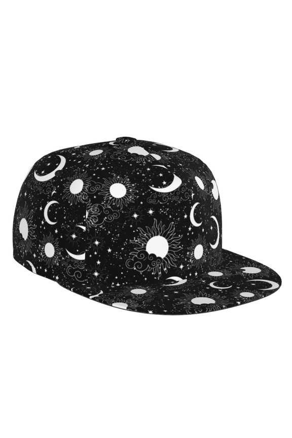 Flat Bill Trucker Hats for Women Men - Crescent and Stars Adjustable Flat Baseball Cap Snapback Hats Dad Hats for Men