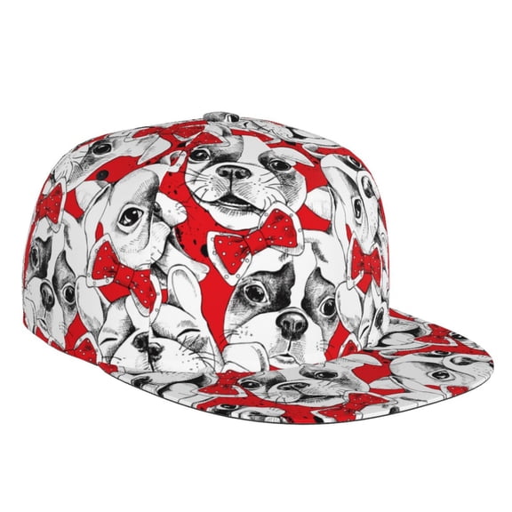 Flat Bill Trucker Hats for Women Men - Cut French Bulldog Red Bow Tie_A Adjustable Flat Baseball Cap Snapback Hats Dad Hats for Men