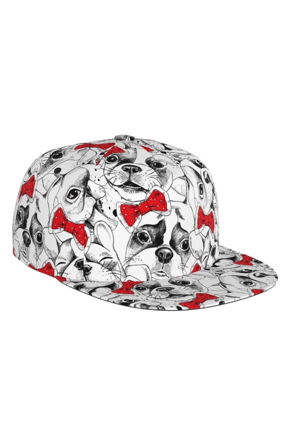 Flat Bill Trucker Hats for Women Men - Cut French Bulldog Red Bow Tie Adjustable Flat Baseball Cap Snapback Hats Dad Hats for Men