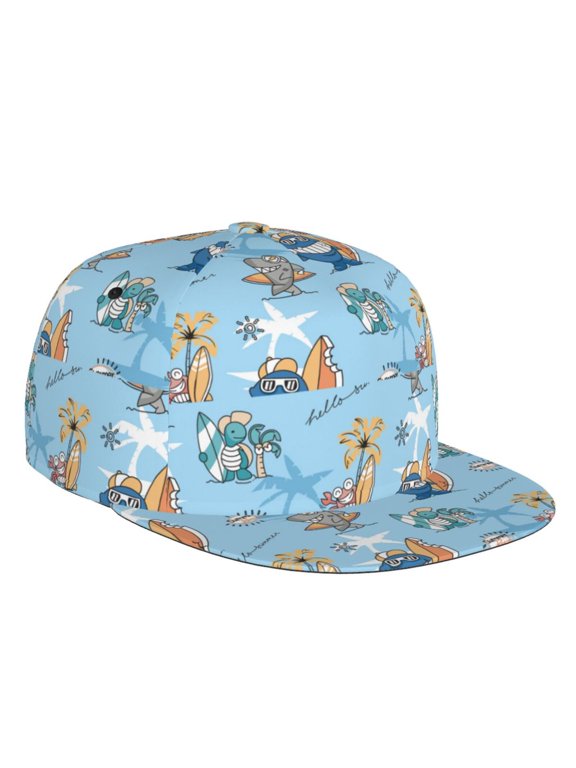 Flat Bill Trucker Hats for Women Men - Cute Animals Surfers Adjustable Flat Baseball Cap Snapback Hats Dad Hats for Men