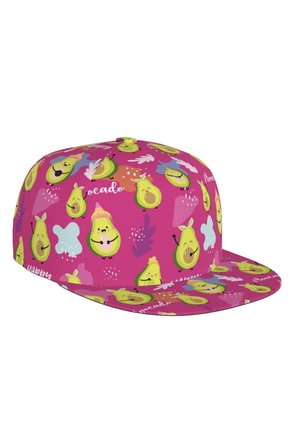 Flat Bill Trucker Hats for Women Men - Cute Avocado Happy Adjustable Flat Baseball Cap Snapback Hats Dad Hats for Men