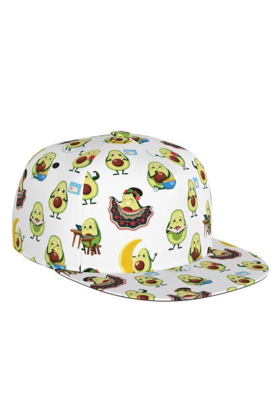 Flat Bill Trucker Hats for Women Men - Cute Avocado Moon Adjustable Flat Baseball Cap Snapback Hats Dad Hats for Men