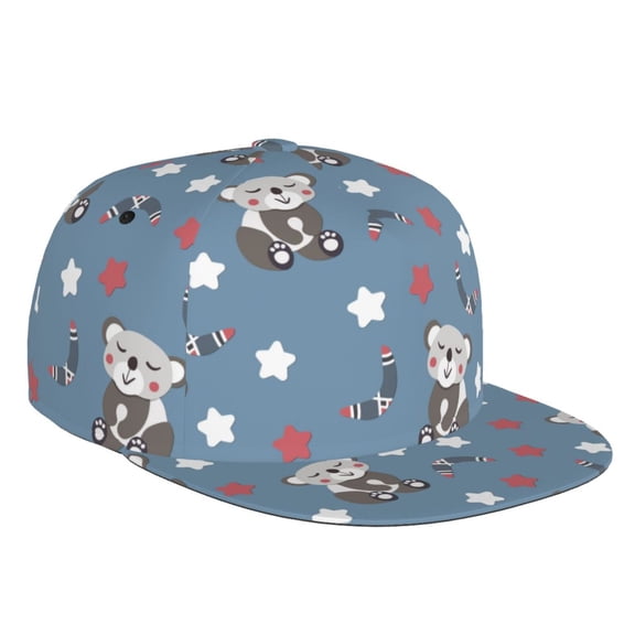 Flat Bill Trucker Hats for Women Men - Cute Bear Stars Print Adjustable Flat Baseball Cap Snapback Hats Dad Hats for Men