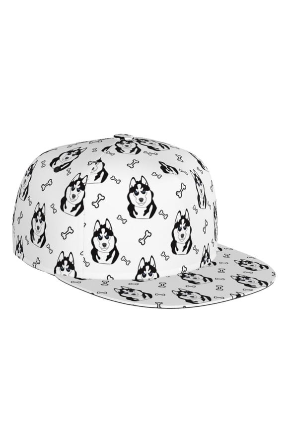 Flat Bill Trucker Hats for Women Men - Cute Cartoon Husky Funny Bones Adjustable Flat Baseball Cap Snapback Hats Dad Hats for Men