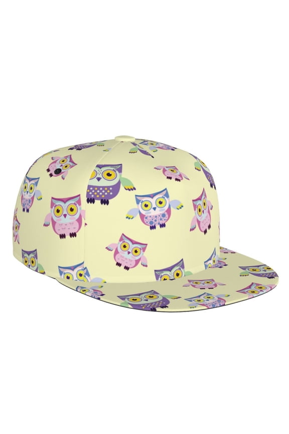 Flat Bill Trucker Hats for Women Men - Cute Cartoon Owls Adjustable Flat Baseball Cap Snapback Hats Dad Hats for Men