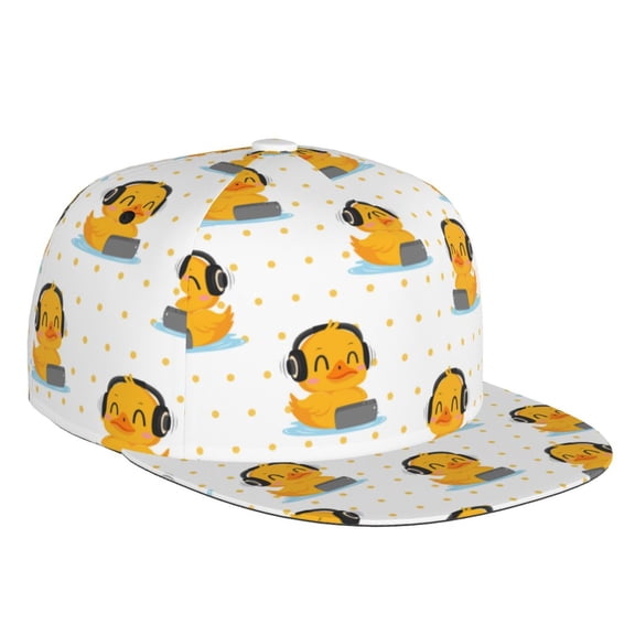 Flat Bill Trucker Hats for Women Men - Cute Duck With Headphone Adjustable Flat Baseball Cap Snapback Hats Dad Hats for Men