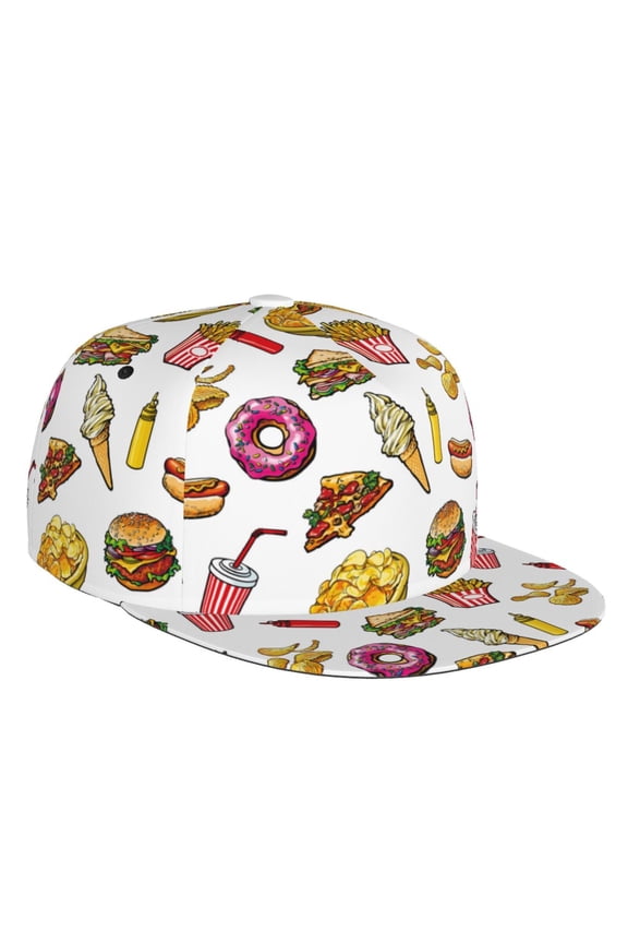 Flat Bill Trucker Hats for Women Men - Cute Food Ketchup Potato Chips Adjustable Flat Baseball Cap Snapback Hats Dad Hats for Men