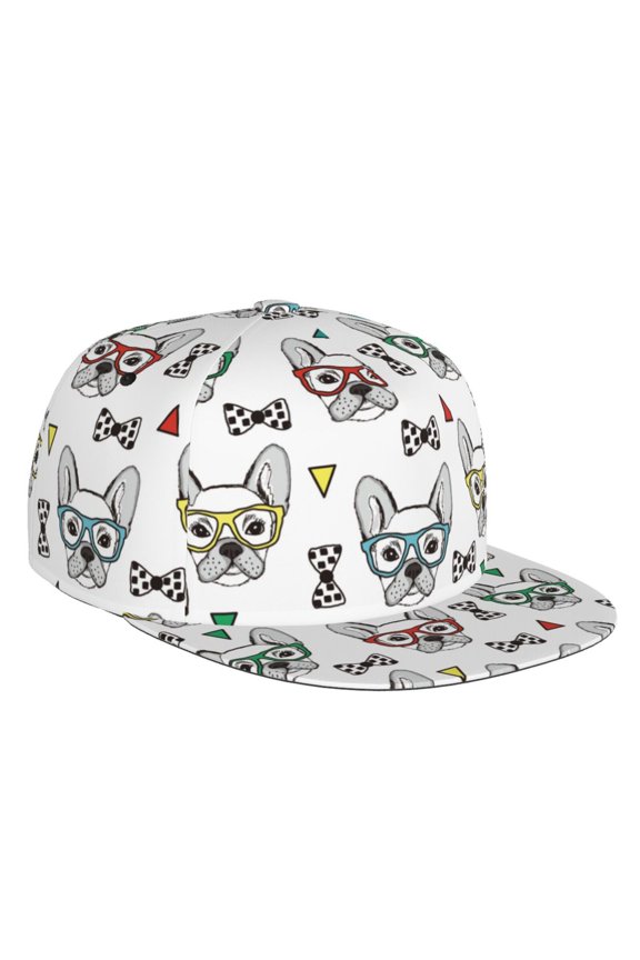 Flat Bill Trucker Hats for Women Men - Cute French Bulldog G Adjustable Flat Baseball Cap Snapback Hats Dad Hats for Men