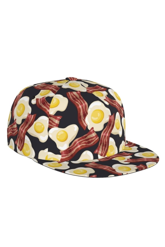 Flat Bill Trucker Hats for Women Men - Cute Fried Egg Meat Adjustable Flat Baseball Cap Snapback Hats Dad Hats for Men