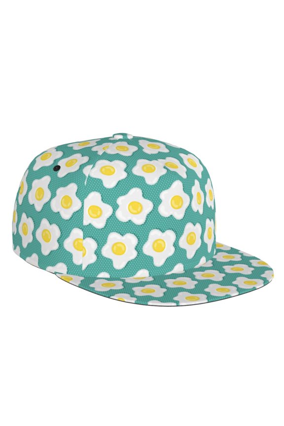 Flat Bill Trucker Hats for Women Men - Cute Fried Egg Pine Green Adjustable Flat Baseball Cap Snapback Hats Dad Hats for Men