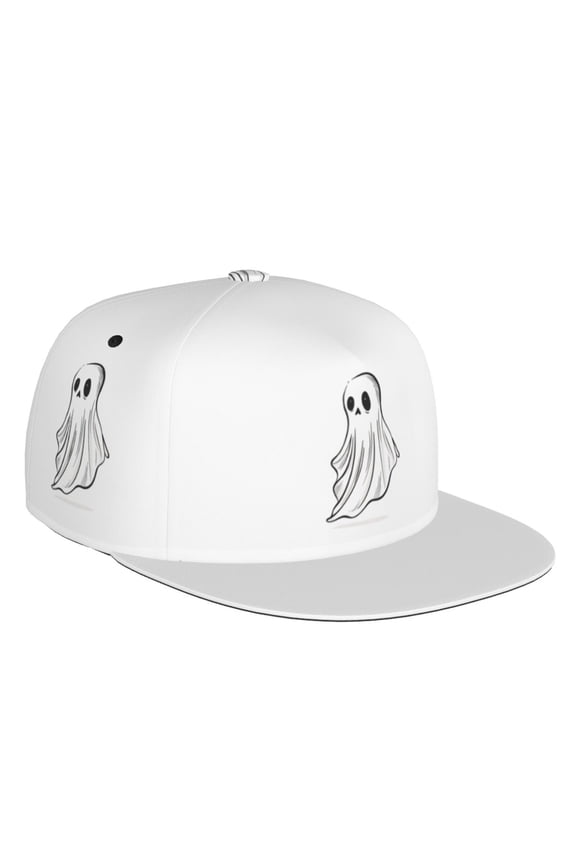Flat Bill Trucker Hats for Women Men - Cute Ghost Simple Drawing Adjustable Flat Baseball Cap Snapback Hats Dad Hats for Men