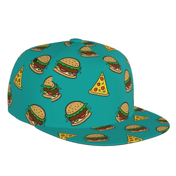 Flat Bill Trucker Hats for Women Men - Cute Hamburger Light Blue Adjustable Flat Baseball Cap Snapback Hats Dad Hats for Men