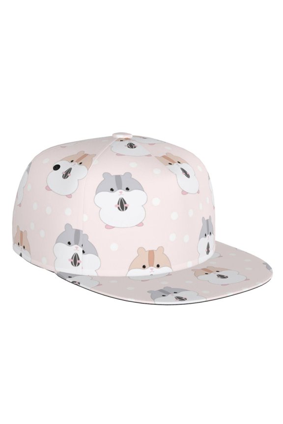 Flat Bill Trucker Hats for Women Men - Cute Hamster Sunflower Seed Pink Adjustable Flat Baseball Cap Snapback Hats Dad Hats for Men