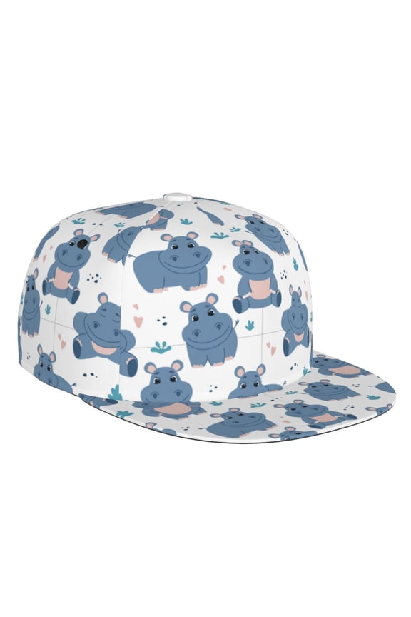 Flat Bill Trucker Hats for Women Men - Cute Hippos Adjustable Flat Baseball Cap Snapback Hats Dad Hats for Men