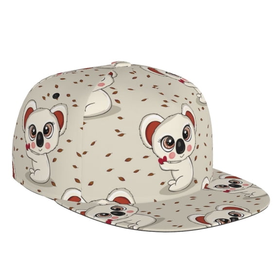 Flat Bill Trucker Hats for Women Men - Cute Koala Off White Adjustable Flat Baseball Cap Snapback Hats Dad Hats for Men