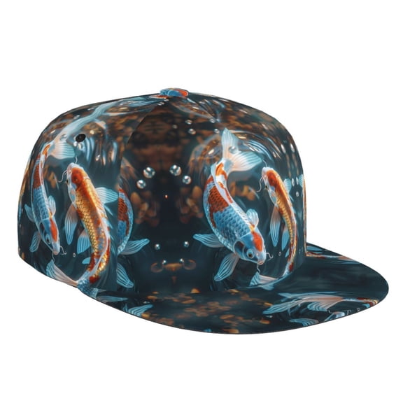 Flat Bill Trucker Hats for Women Men - Cute Koi Fish Serenity Adjustable Flat Baseball Cap Snapback Hats Dad Hats for Men