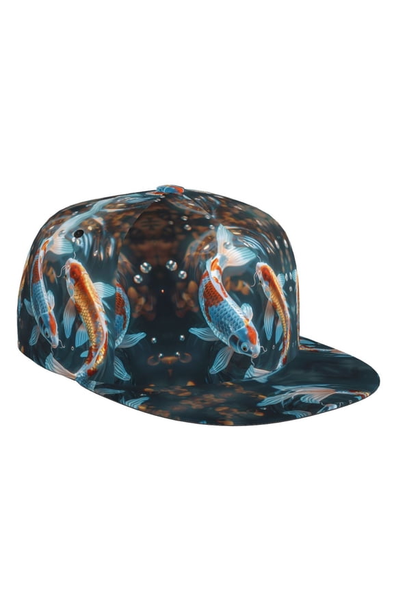 Flat Bill Trucker Hats for Women Men - Cute Koi Fish Serenity Adjustable Flat Baseball Cap Snapback Hats Dad Hats for Men