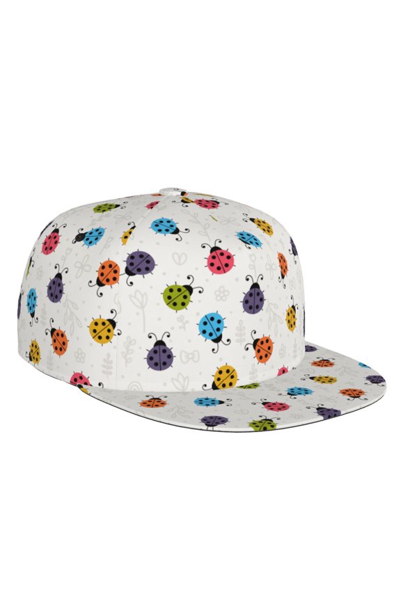 Flat Bill Trucker Hats for Women Men - Cute Ladybugs Adjustable Flat Baseball Cap Snapback Hats Dad Hats for Men