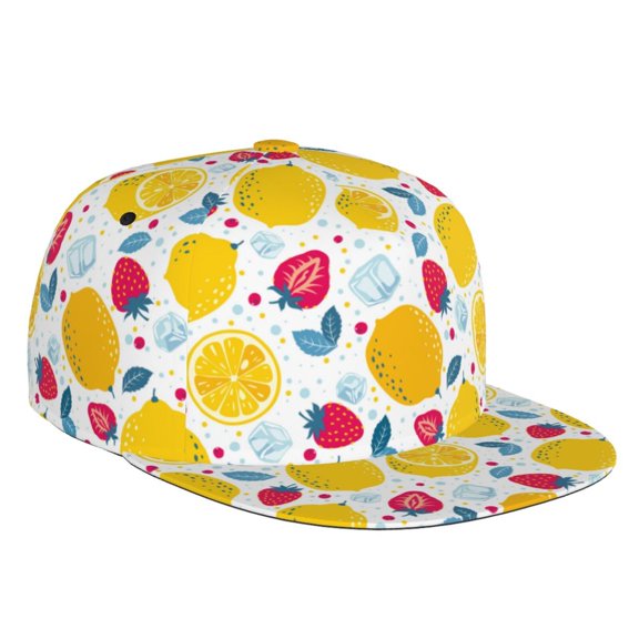 Flat Bill Trucker Hats for Women Men - Cute Lemon Ice Strawberry Adjustable Flat Baseball Cap Snapback Hats Dad Hats for Men